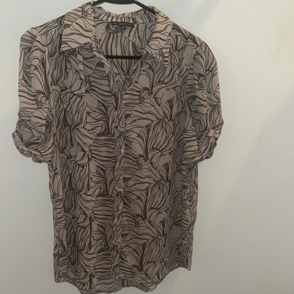Adrianna Papell Black and Tan Patterned Blouse